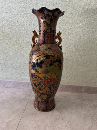 Jarrón Satsuma Azul y Dorado Cerámica