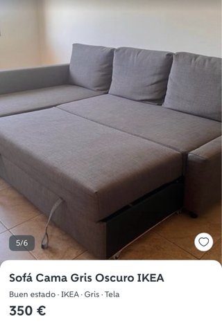 Sofá Cama IKEA Gris Tela