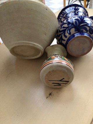 3 jarrones barro y cerámica granadina fajalauza