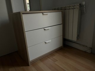 Cómoda 3 cajones madera y blanco