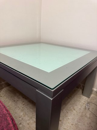 Mesa centro cristal y metal 90x90