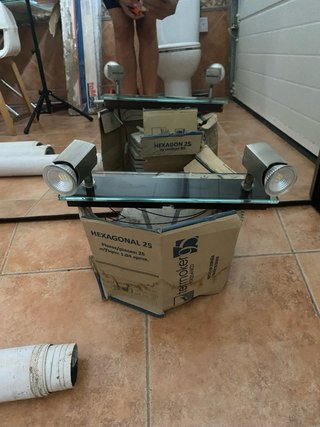 Espejo baño con repisa madera y cristal
