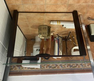 Espejo baño con repisa madera y cristal