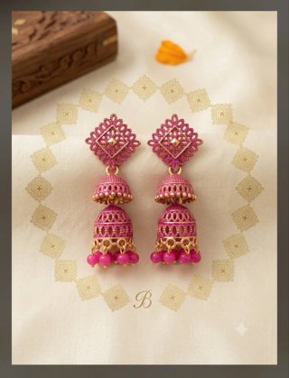 Pendientes Jhumka Indios Dorados y Rosas