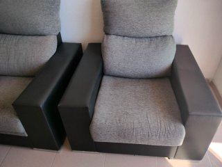 Sofá de 3 plazas + sillón (gris y negro)