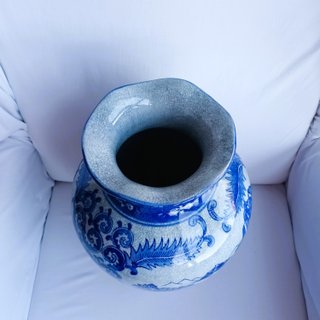 Jarrón Chino Grande Azul y Blanco