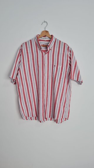 Camisa Vintage 90s Rayas Feylo Rojo Gris XL