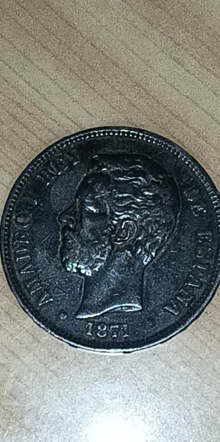 Moneda 5 Pesetas 1871 Amadeo I Plata
