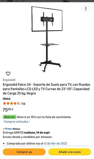 Soporte TV Ergosolid Falco-24 con ruedas