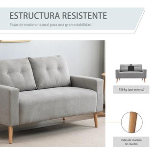 Sofá 2 Plazas con Cojines y Patas de Madera Gris