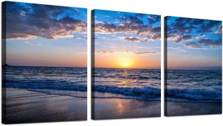 2 Cuadros Lienzo Atardecer Sobre El Mar