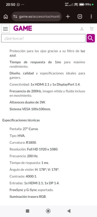 Monitor Curvo GAME 27"