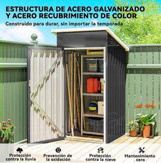 Caseta de jardín metálica negra y gris