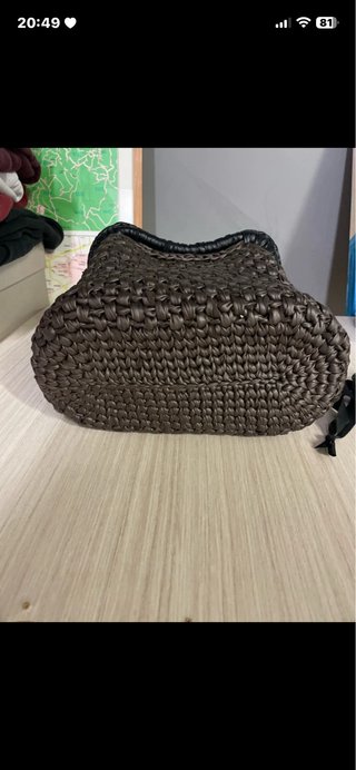 Borsa uncinetto ecopelle marrone e nera