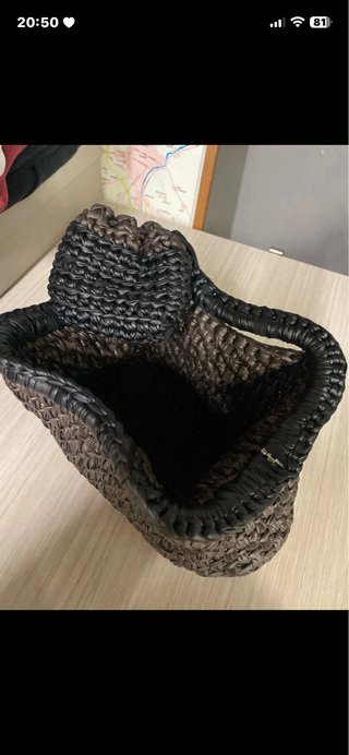 Borsa uncinetto ecopelle marrone e nera