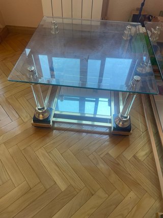 Mesas de centro cristal y metal dorado