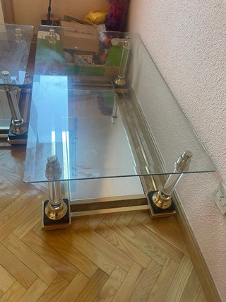 Mesas de centro cristal y metal dorado