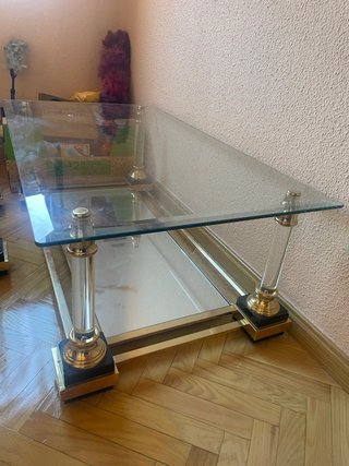 Mesas de centro cristal y metal dorado