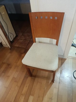 6 Sillas de comedor madera y tela
