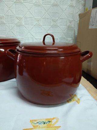 Set di 3 pentole smaltate vintage marrone