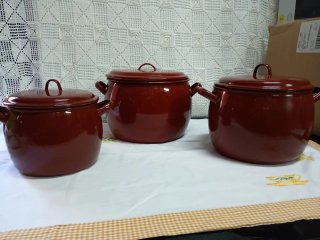 Set di 3 pentole smaltate vintage marrone