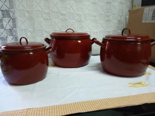 Set di 3 pentole smaltate vintage marrone