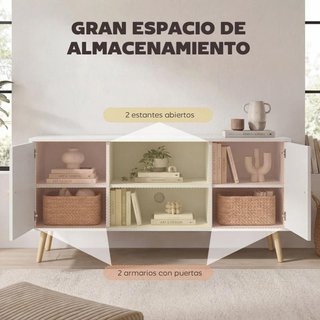 Mueble TV hasta 55" con Puertas y Estantes Blanco