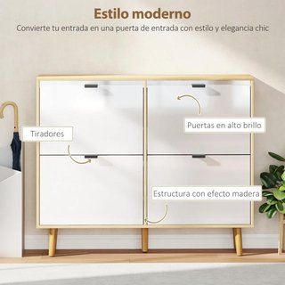 Zapatero Estrecho 4 Puertas hasta 20 Pares Blanco
