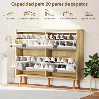 Zapatero Estrecho 4 Puertas hasta 20 Pares Blanco