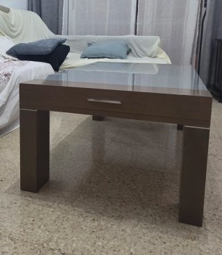 Mesa de centro elevable madera y cristal