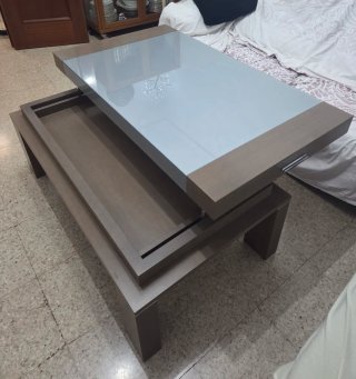 Mesa de centro elevable madera y cristal