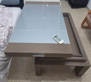 Mesa de centro elevable madera y cristal