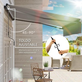 Toldo Manual Retráctil 295x200cm con Manivela Gris