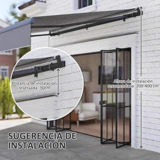 Toldo Manual Retráctil 295x200cm con Manivela Gris