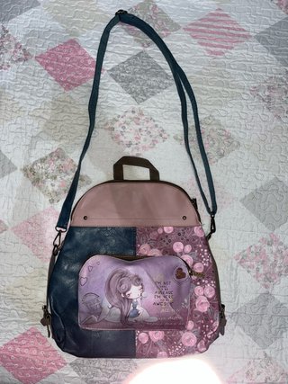 Bolso-Mochila Estampado Rosa Azul