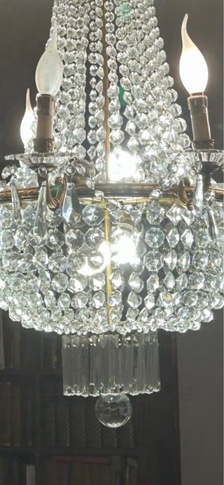 Lámpara de araña de cristal y bronce de 1940