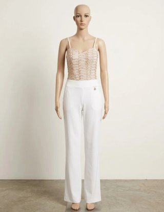 Mono largo beige y blanco