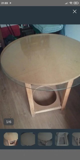 Mesa camilla redonda 80cm madera y cristal