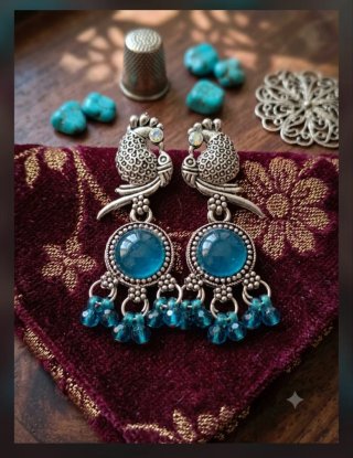 Pendientes Indios Pavo Real Azul Plata