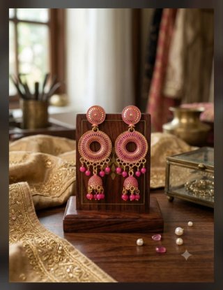 Pendientes Jhumka Indios Dorados y Rosas