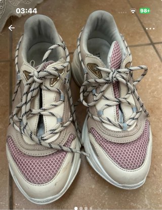 Scarpe donna con lacci beige e rosa