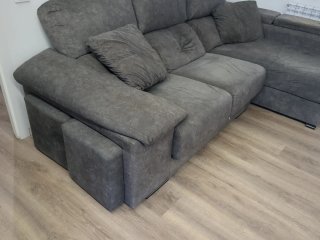 Sofá chaise longue gris tela