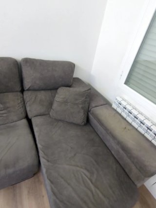 Sofá chaise longue gris tela
