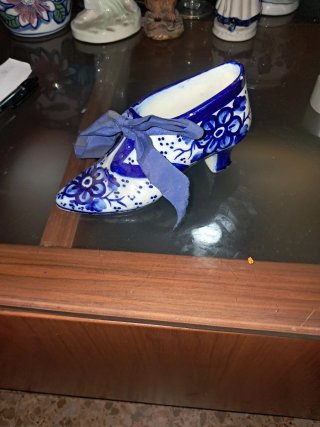 Zapato porcelana decorativo azul y blanco