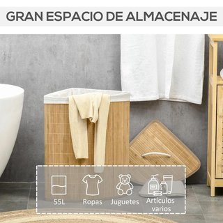 Cesto per Biancheria Sporca in Bambù 55L Colada Natural Abanico