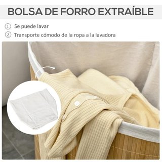 Cesto per Biancheria Sporca in Bambù 55L Colada Natural Abanico