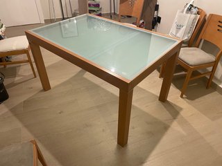 Mesa comedor madera maciza cristal + 6 sillas