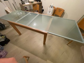 Mesa comedor madera maciza cristal + 6 sillas