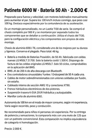 Patinete Eléctrico 6000W 50Ah