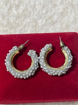 Pendientes Aro Acero Inoxidable Perlas y Brillante